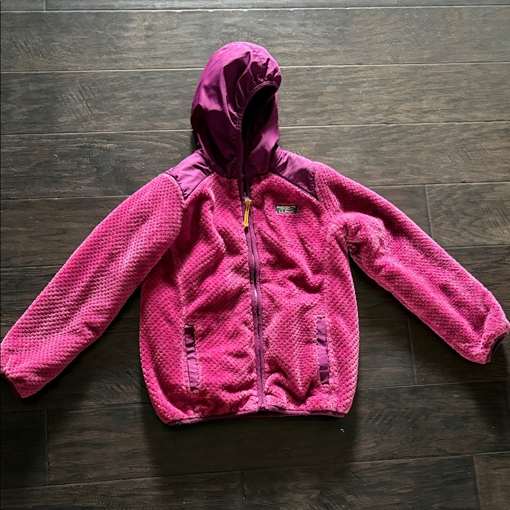 LL Bean Reversible Plum Hooded Jacket Girls 6/7